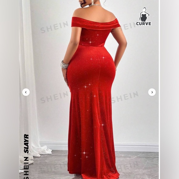 Red Velvety Off-the-Shoulder Cocktail Dress Size 4XL - Picture 3 of 7